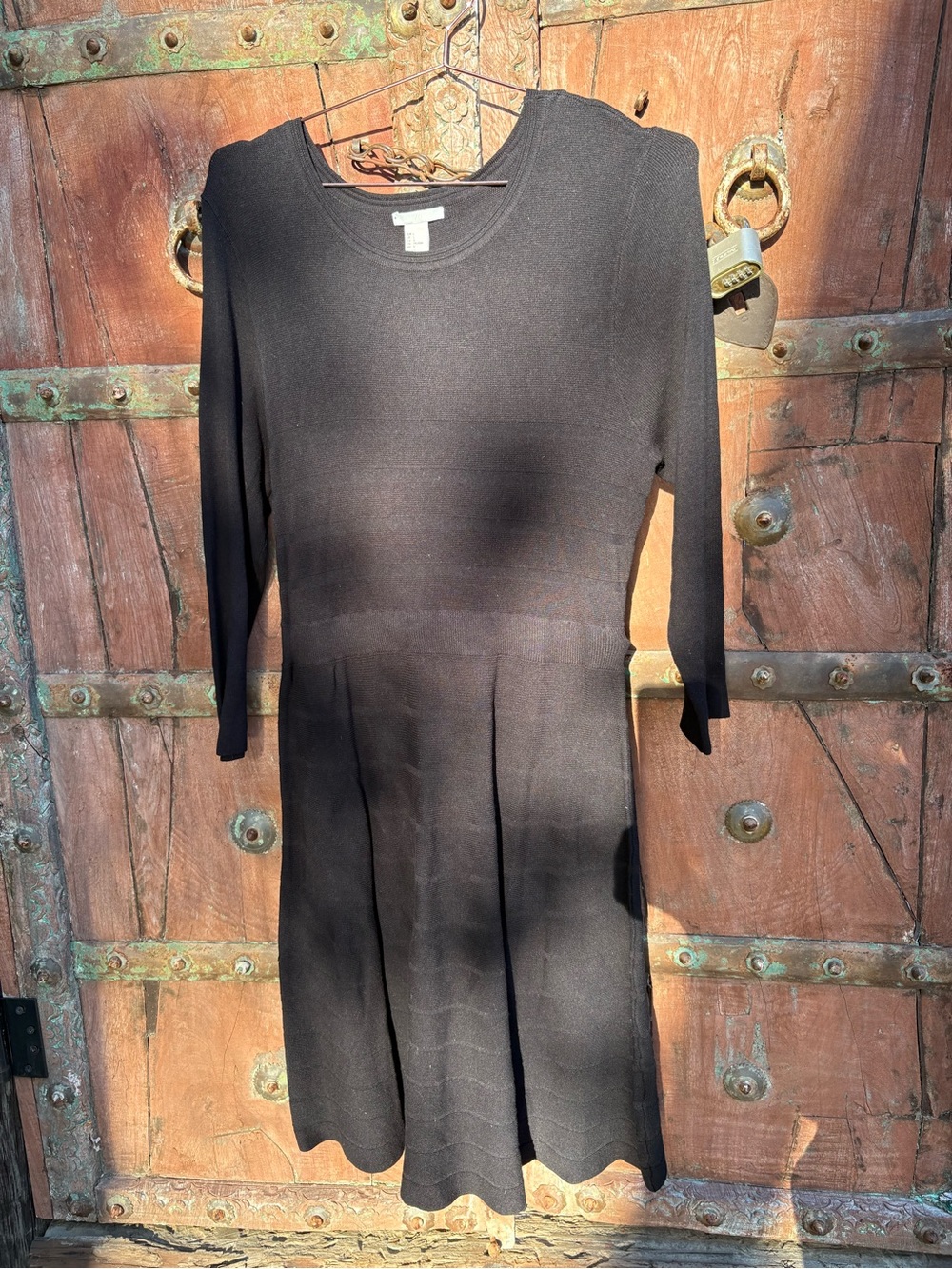 H&M Black Long-Sleeve Knit Fit-and-Flare Dress